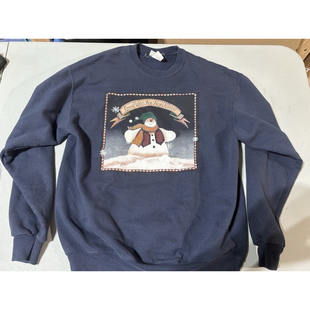 Vtg Lee Sweatshirt Womens Medium Blue Snowflakes Angel Kisses Crewneck Sweater